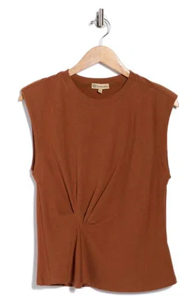 Democracy Side Drape Knit Sleeveless Top In Brown