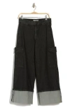 Democracy Skyrise Cuffed Wide Leg Cargo Jeans In Washed Black Artisinal