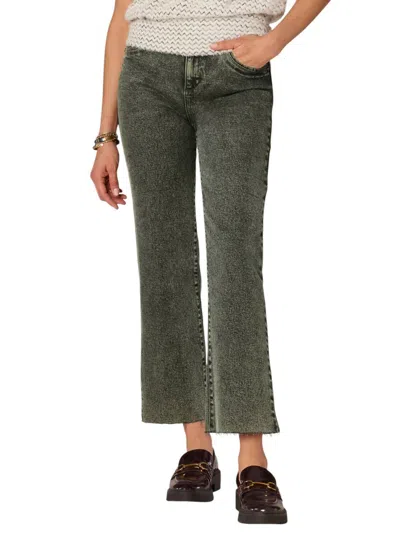 Democracy Skyrise Frayed Hem Barely Boot Jeans With V-yoke In Washed Evergreen In Multi