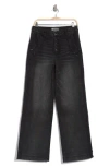 Democracy Skyrise Front Panel Wide Leg Jeans In Washed Black Artisinal
