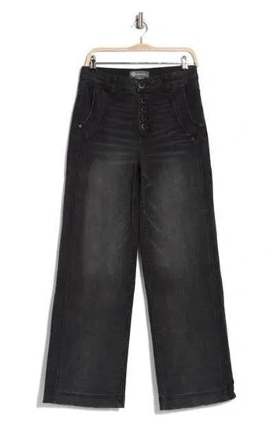 Democracy Skyrise Front Panel Wide Leg Jeans In Washed Black Artisinal