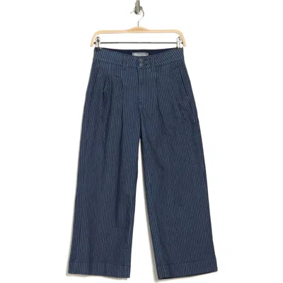 Democracy Skyrise Pinstripe Pleated Crop Wide Leg Jeans In Indigo