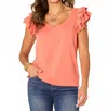 Democracy Sleeveless Double Ruffle Scoop Notched Neck Knit Tank Top - Plus In Spiced Apricot In Orange