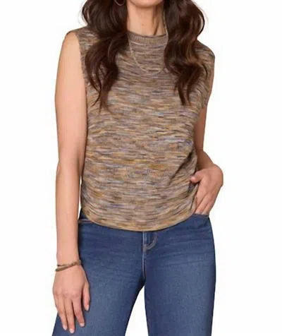 Democracy Sleeveless Sweater With Side Ruching In Golden Olive In Brown