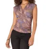 Democracy Sleveless Printed Knit Side Ruching Top In Grape Mocha In Multi