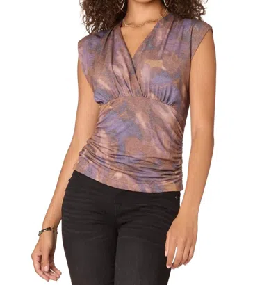 Democracy Sleveless Printed Knit Side Ruching Top In Grape Mocha In Multi
