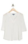 Democracy Split Neck Three-quarter Sleeve Top In White