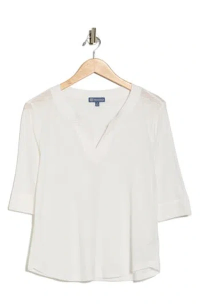 Democracy Split Neck Three-quarter Sleeve Top In White