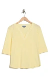 Democracy Split Neck Three-quarter Sleeve Top In Yellow