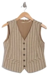 Democracy Stripe Button Vest In Kahki Multi