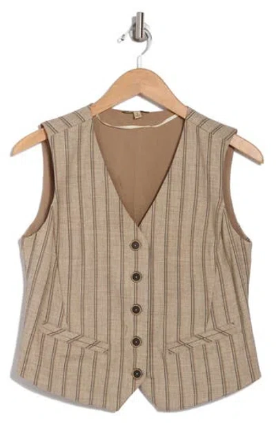 Democracy Stripe Button Vest In Kahki Multi