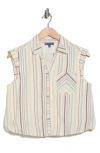 Democracy Stripe Cap Sleeve Button-up Shirt In Multi