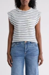 Democracy Stripe Cap Sleeve Pocket Sweater In White