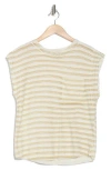 Democracy Stripe Cap Sleeve Pocket Sweater In Off White/taupe