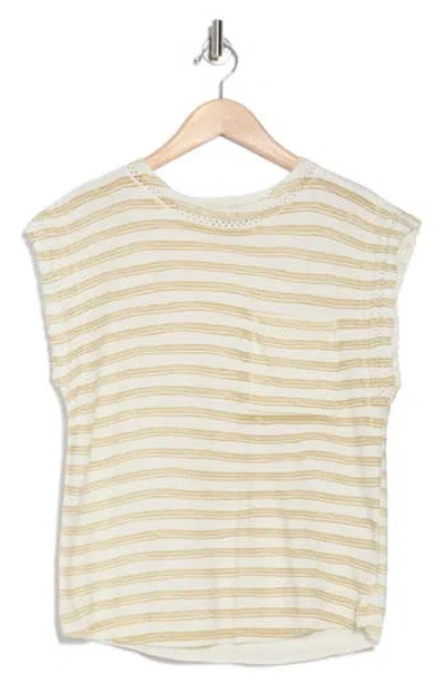 Democracy Stripe Cap Sleeve Pocket Sweater In Off White/taupe