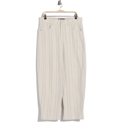 Democracy Stripe Cuffed Crop Barrel Leg Pants In Sand