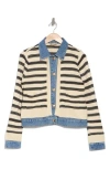 Democracy Stripe Mixed Media Jacket In Light Blue