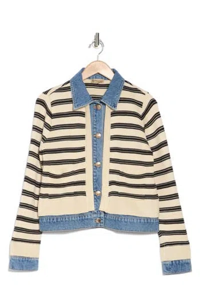 Democracy Stripe Mixed Media Jacket In Light Blue
