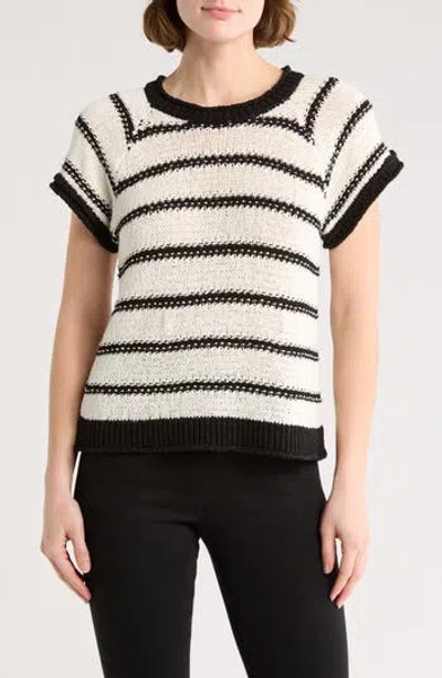 Democracy Stripe Open Stitch Sweater In Off White/black