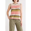 Democracy Stripe Sleeveless Open Stitch Cotton Sweater In Neutral