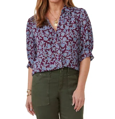 Democracy Summer Floral Button-front Top In Cerulean Blue/purple