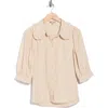 Democracy Three-quarter Sleeve Ruffle Button-up Shirt In Pink