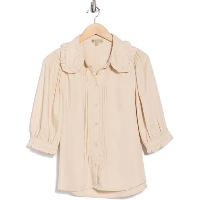 Democracy Three-quarter Sleeve Button-up Shirt In Brown
