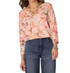 Democracy Three Quarter Sleeve Rounded V-neck Floral Printed Knit Top In Honey Guava Multi In Multi