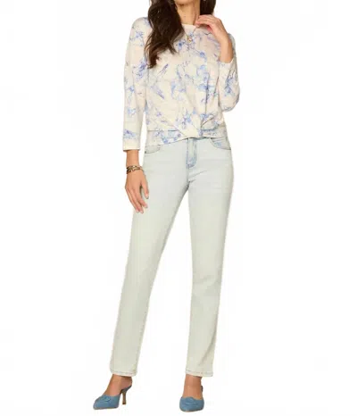 Democracy Three Quarter Sleeve Scoop Neck Knit Top In Blue In Gray
