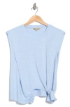 Democracy Tie Front Sleeveless Knit Top In Blue