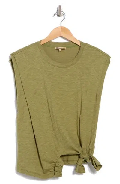 Democracy Tie Front Sleeveless Knit Top In Green