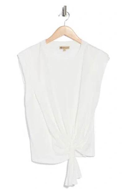 Democracy Tie Front Sleeveless Knit Top In White