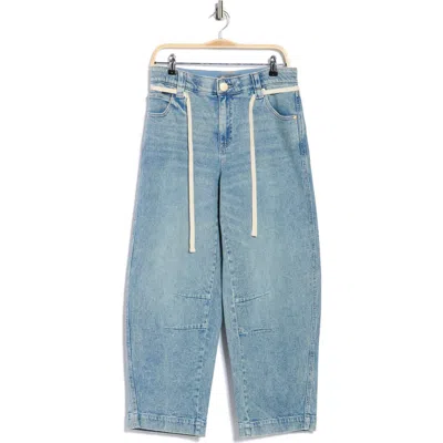 Democracy Tie Waist Ankle Barrel Leg Jeans In Blue