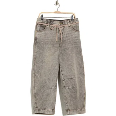 Democracy Tie Waist Barrel Leg Jeans In Gray