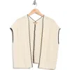 Democracy Tipped Cap Sleeve Open Knit Cardigan In Neutral