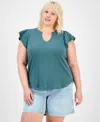 Democracy Trendy Plus Relaxed Flutter-sleeve Top