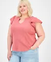 Democracy Trendy Plus Relaxed Flutter-sleeve Top