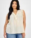 Democracy Trendy Plus Size Ruffled Sleeveless Top In White