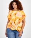 Democracy Trendy Plus Size Scoop-neck Cuff-sleeve T-shirt In Yellow