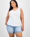 Democracy Trendy Plus Size V-neck Tank Top In White