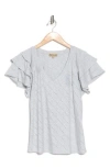 Democracy Triple Ruffle Sleeve Pointelle T-shirt In Heather Grey