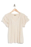 Democracy Triple Ruffle Sleeve Pointelle T-shirt In Heather Jute