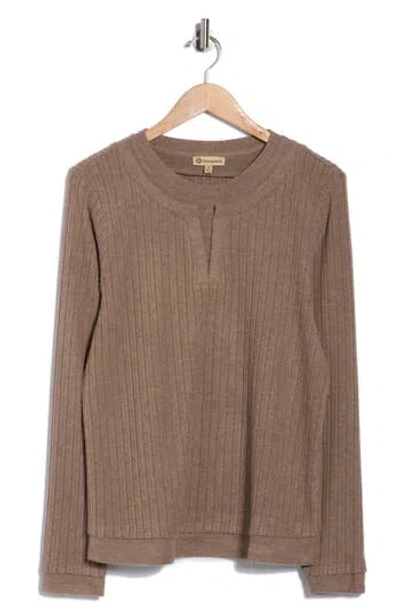 Democracy Twofer Long Sleeve Ribbed Top In Brown