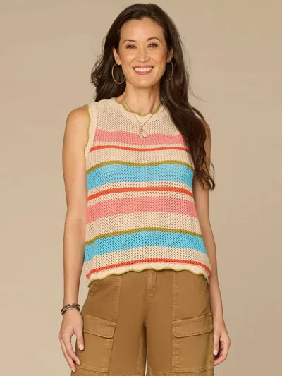 Democracy Wavy Scallop Edge Stripe Sweater Tank Top In Multicolor