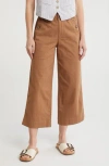 Democracy Wide Leg Ankle Crop Pants In Brown