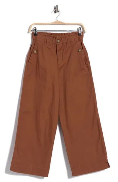 Democracy Wide Leg Ankle Crop Pants In Brown