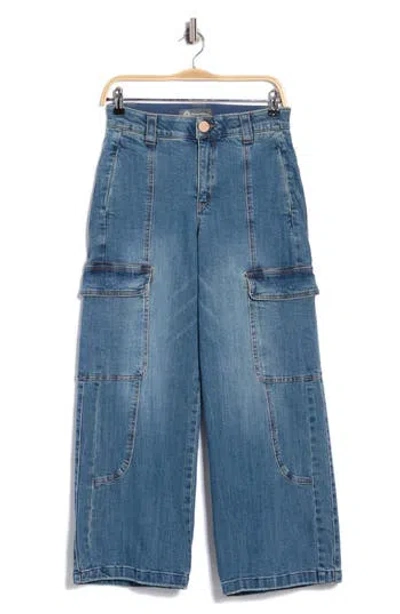 Democracy Wide Leg Cargo Jeans In Mid Blue Artisinal