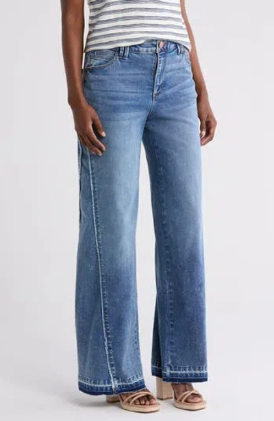 Democracy Wide Leg Paneled Raw Hem Jeans In Blue