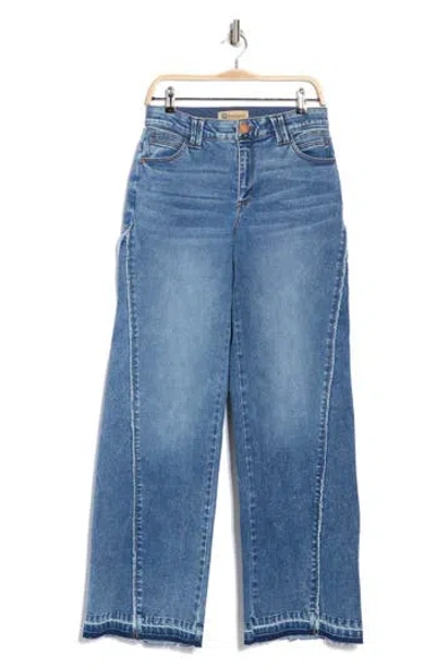 Democracy Wide Leg Paneled Raw Hem Jeans In Blue
