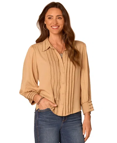 Democracy Women's 3/4-sleeve Button Down Bubble Hem Blouse In Vintage Wa